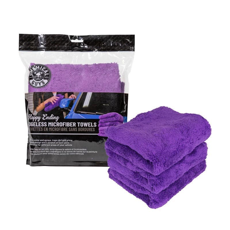 Chemical Guys Ultra Edgeless Microfiber Towel - 16in x 16in - Purple - 3 Pack.