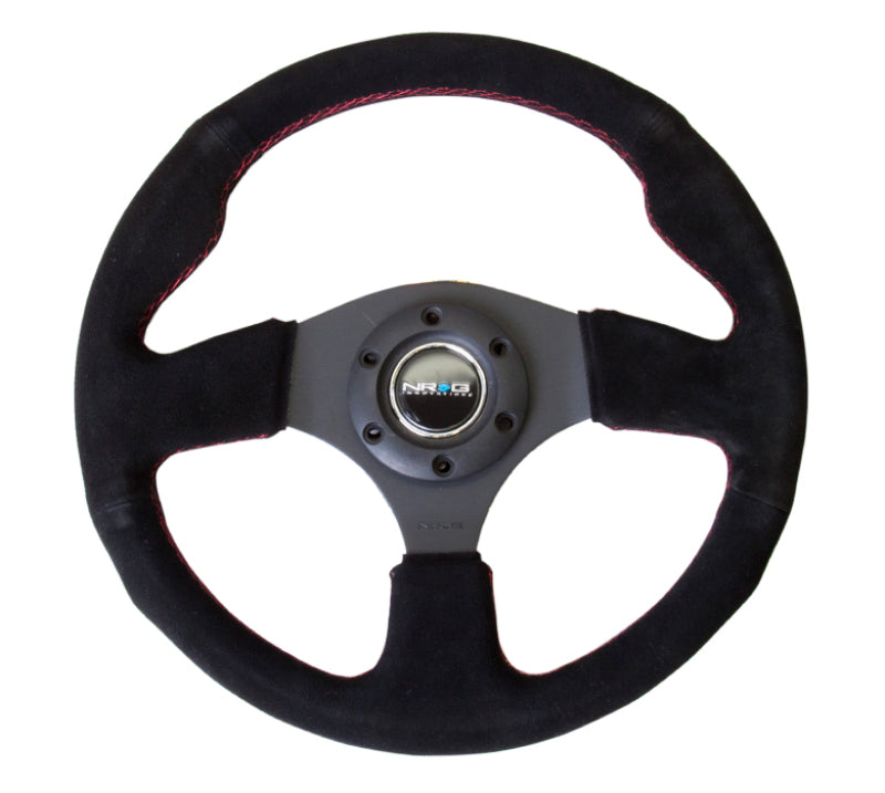 NRG Reinforced Steering Wheel (320mm) Suede w/Red Stitch.