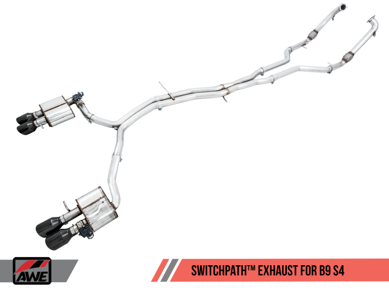 AWE Tuning Audi B9 S4 SwitchPath Exhaust - Non-Resonated (Black 102mm Tips).