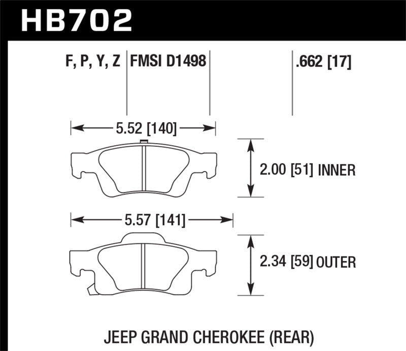 Hawk 11-12 Dodge Durango / 11-12 Jeep Grand Cherokee LTS Rear Street Brake Pads.