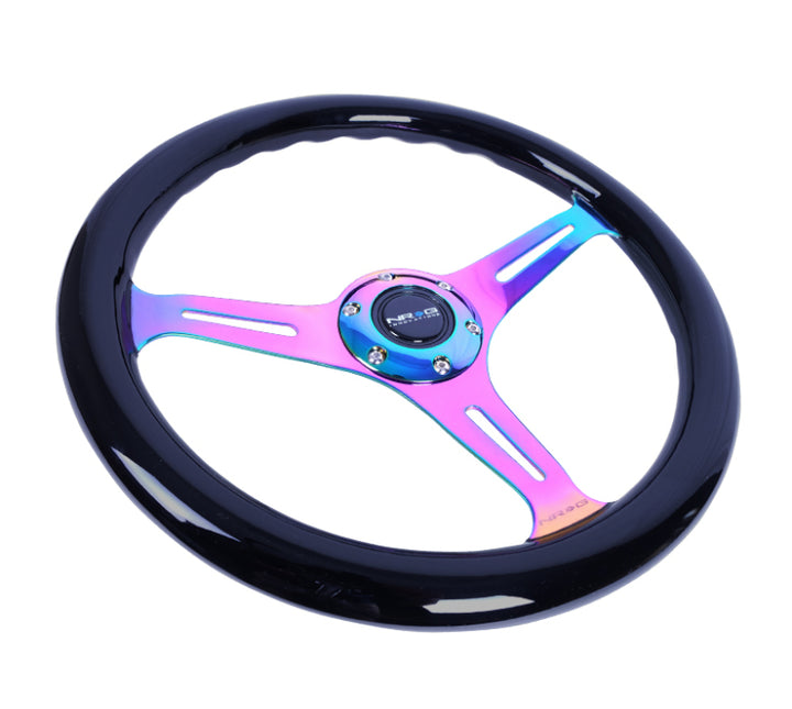 NRG Classic Wood Grain Steering Wheel (350mm) Black Paint Grip w/Neochrome 3-Spoke Center.