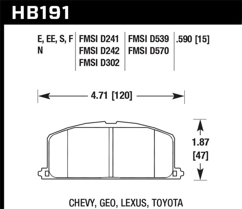 Hawk 86-88 Chevy Nova / 90-92 Geo Prizm GSI / 90-92 Prizm LSI / Toyota (Various) Race Front Brake Pa.