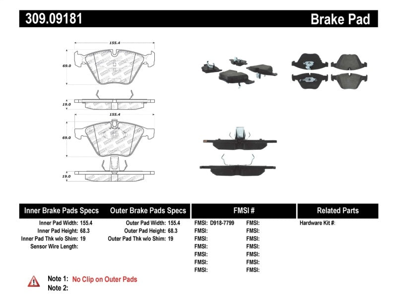 StopTech Performance 11-12 BMW Z4 (E86) / 07-11 335 Series (E90/92/93/F30) Front Brake Pads.