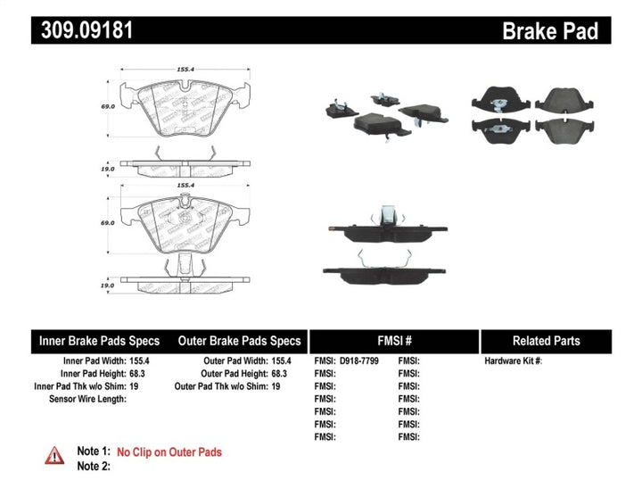 StopTech Performance 11-12 BMW Z4 (E86) / 07-11 335 Series (E90/92/93/F30) Front Brake Pads.