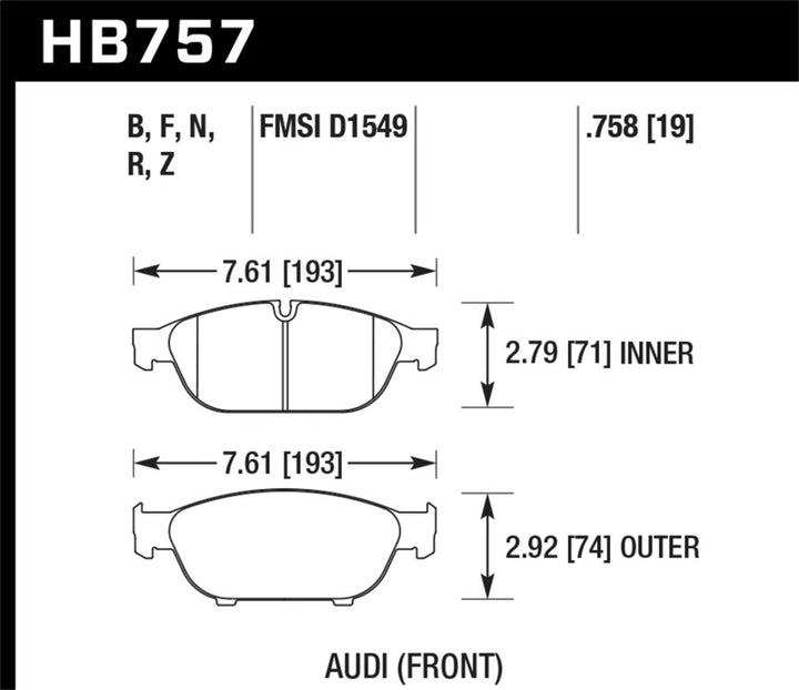 Hawk Audi 2013 A5 Quattro / 12-16 A6 Quattro/A7 Quattro/A8 Quattro HPS 5.0 Front Brake Pads.