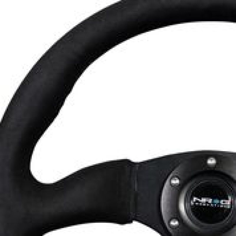 NRG Reinforced Steering Wheel (350mm / 2.5in. Deep)Blk Alcantara Comfort Grip w/4mm Matte Blk Spokes.