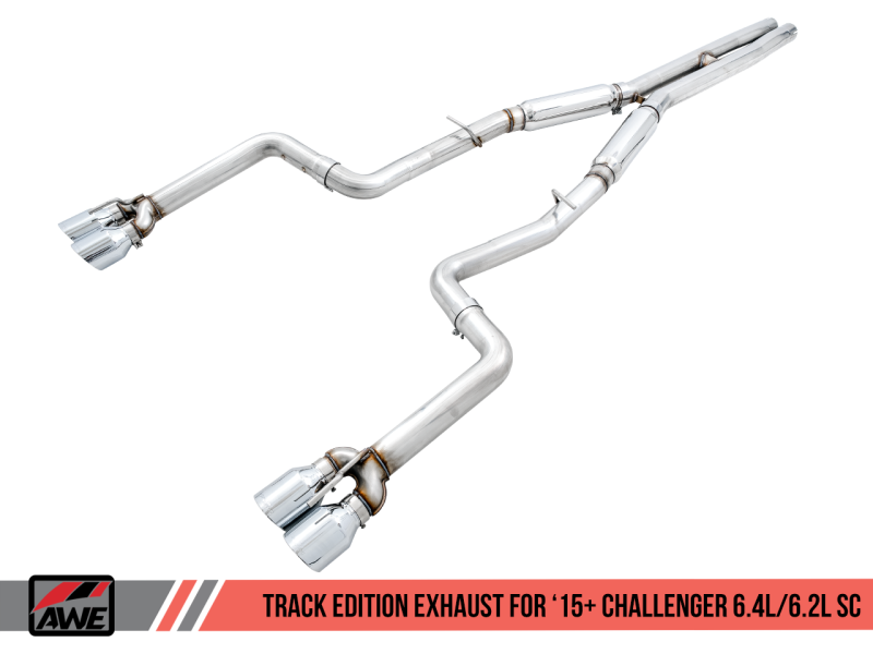 AWE Tuning 2015+ Dodge Challenger 6.4L/6.2L SC Track Edition Exhaust - Quad Chrome Silver Tips.