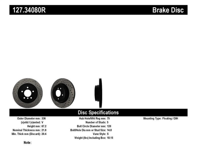 StopTech 06 BMW 330 / 07-09 BMW 335 Slotted & Drilled Right Rear Rotor.