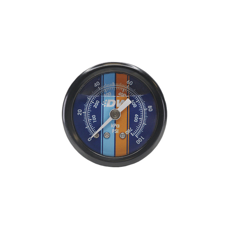 DeatschWerks 0-100 PSI 1/8in NPT Mechanical Fuel Pressure Gauge 1.5in Diam. Black Housing Blue Face.