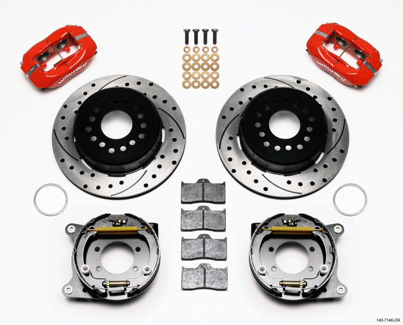 Wilwood Forged Dynalite P/S Park Brake Kit Drilled Red Ford 8.8 w/2.5in Offset-5 Lug.