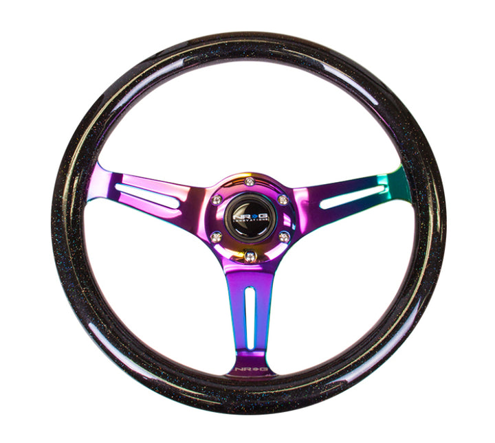 NRG Classic Wood Grain Steering Wheel (350mm) Black Sparkle/Galaxy Color w/Neochrome 3-Spoke.