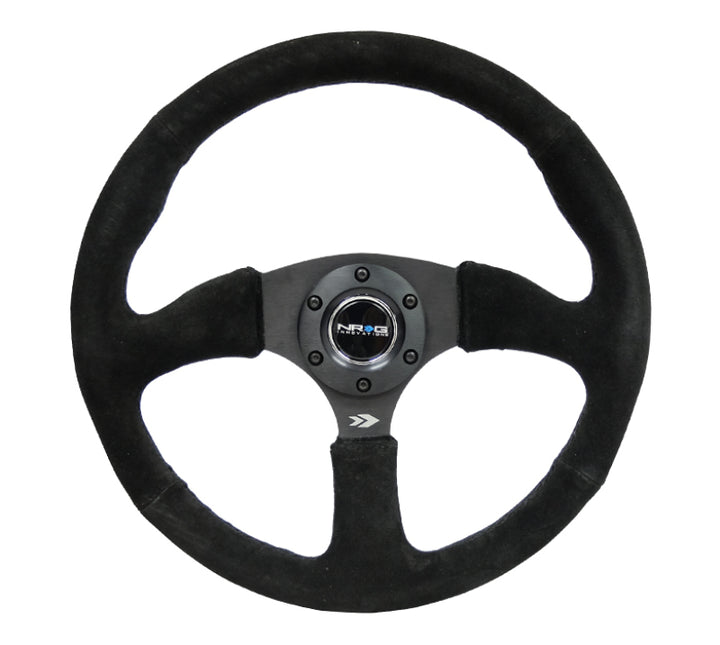 NRG Reinforced Steering Wheel (350mm / 2.5in. Deep) Blk Suede Comfort Grip w/5mm Matte Blk Spokes.