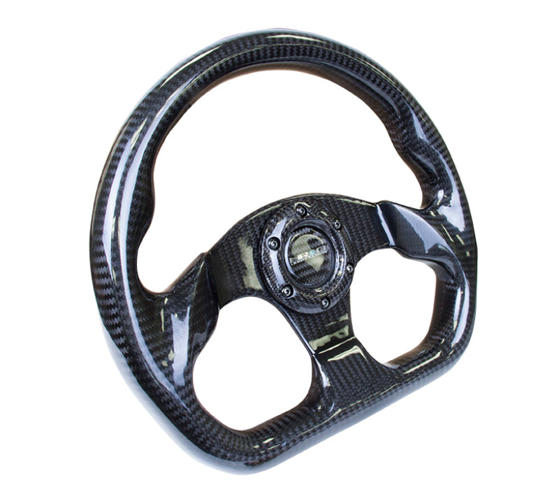NRG Carbon Fiber Steering Wheel (320mm) Flat Bottom w/Shiny Black Carbon.