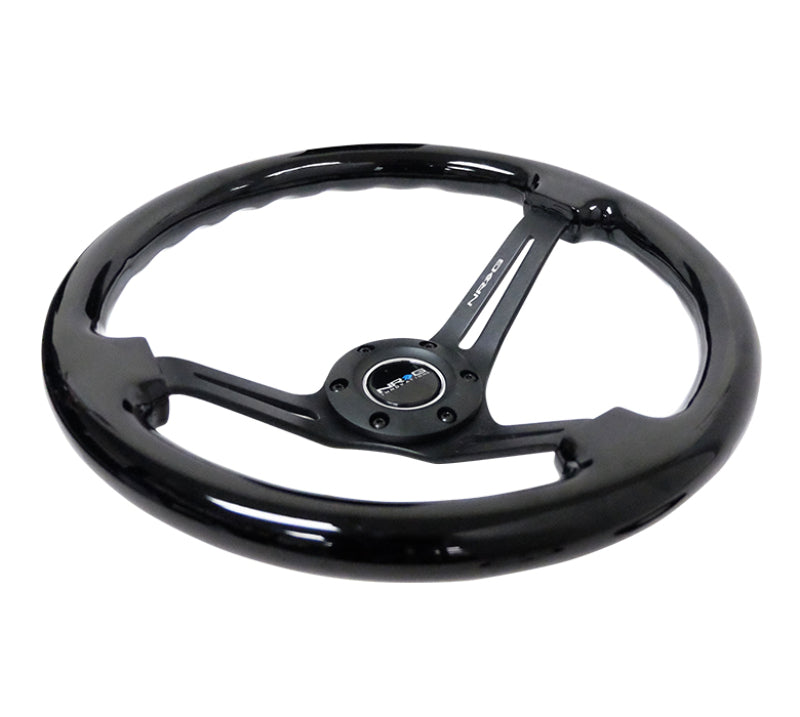 NRG Reinforced Steering Wheel (350mm / 3in. Deep) Blk Wood w/Blk Matte Spoke/Black Center Mark.