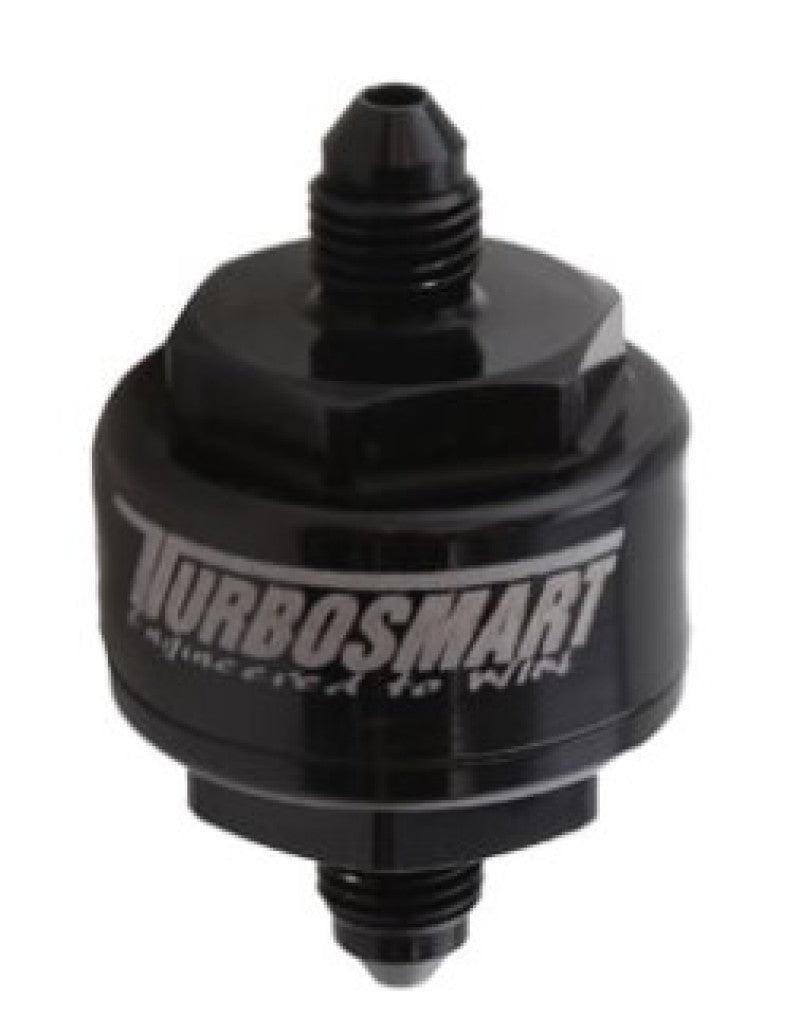 Turbosmart Billet Turbo Oil Feed Filter w/ 44 Micron Pleated Disc AN-4 Male Inlet - Black.