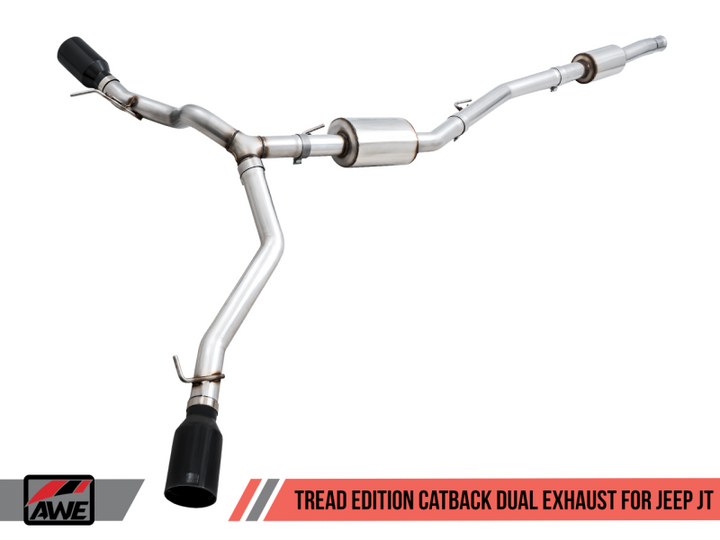 AWE Tuning 20-21 Jeep Gladiator JT 3.6L Tread Edition Cat-Back Dual Exhaust - Diamond Black Tip.