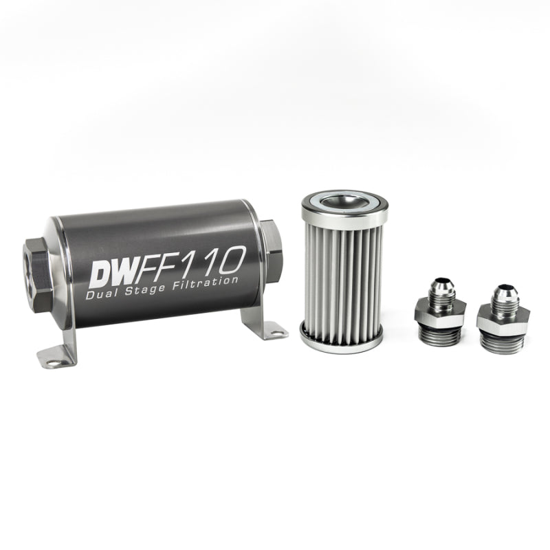 DeatschWerks Stainless Steel 6AN 5 Micron Universal Inline Fuel Filter Housing Kit (110mm).