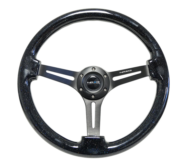NRG Reinforced Steering Wheel (350mm / 3in. Deep) Black Multi Color Flake Wood w/ Black Matte Center.