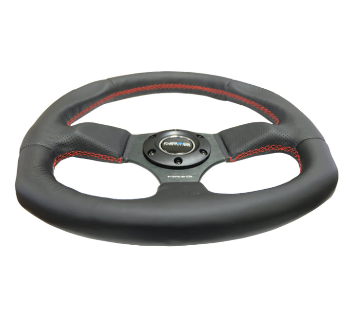 NRG Reinforced Steering Wheel (320mm Horizontal / 330mm Vertical) Leather w/Red Stitching.