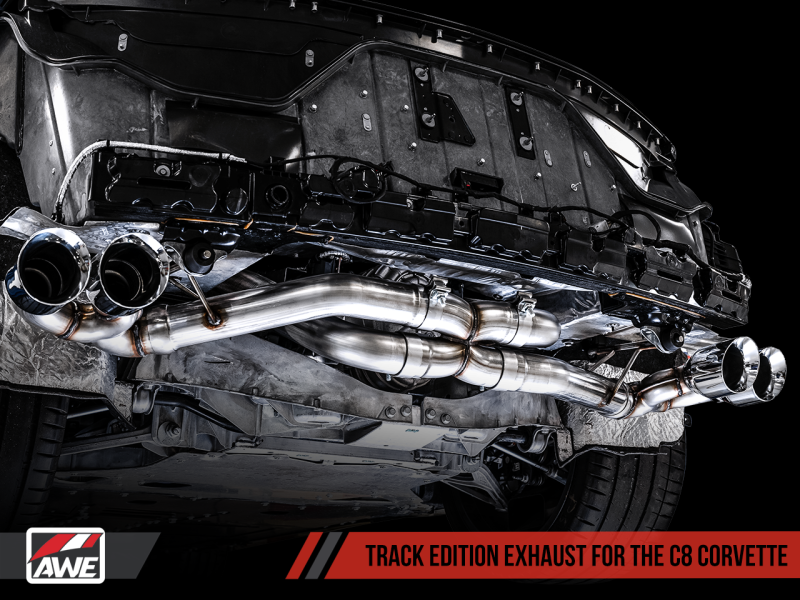 AWE Tuning 2020 Chevrolet Corvette (C8) Track Edition Exhaust - Quad Chrome Silver Tips.