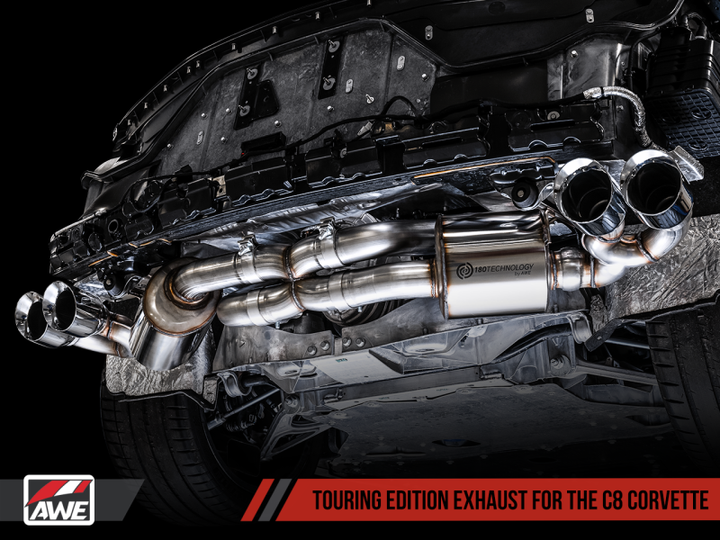 AWE Tuning 2020 Chevrolet Corvette (C8) Touring Edition Exhaust - Quad Diamond Black Tips.