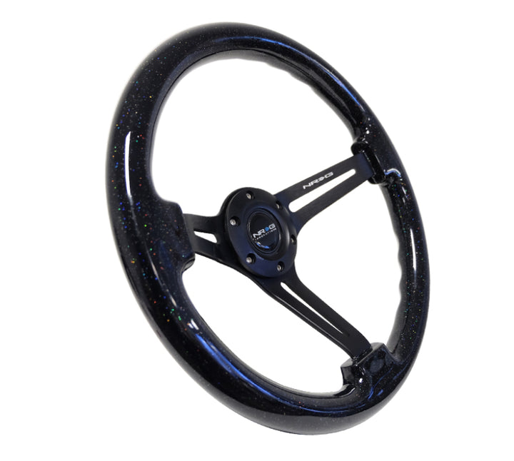 NRG Reinforced Steering Wheel (350mm / 3in. Deep) Black Multi Color Flake Wood w/ Black Matte Center.