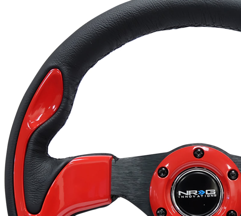NRG Reinforced Steering Wheel (320mm) Blk w/Red Trim & 5mm 3-Spoke.