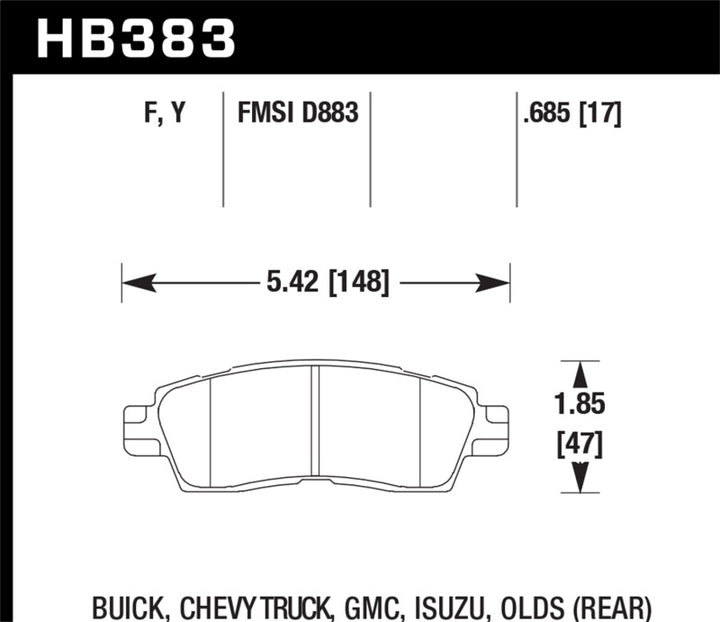Hawk Buick / Chevy Truck / GMC / Isuzu / Olds / LTS Street Rear Brake Pads.