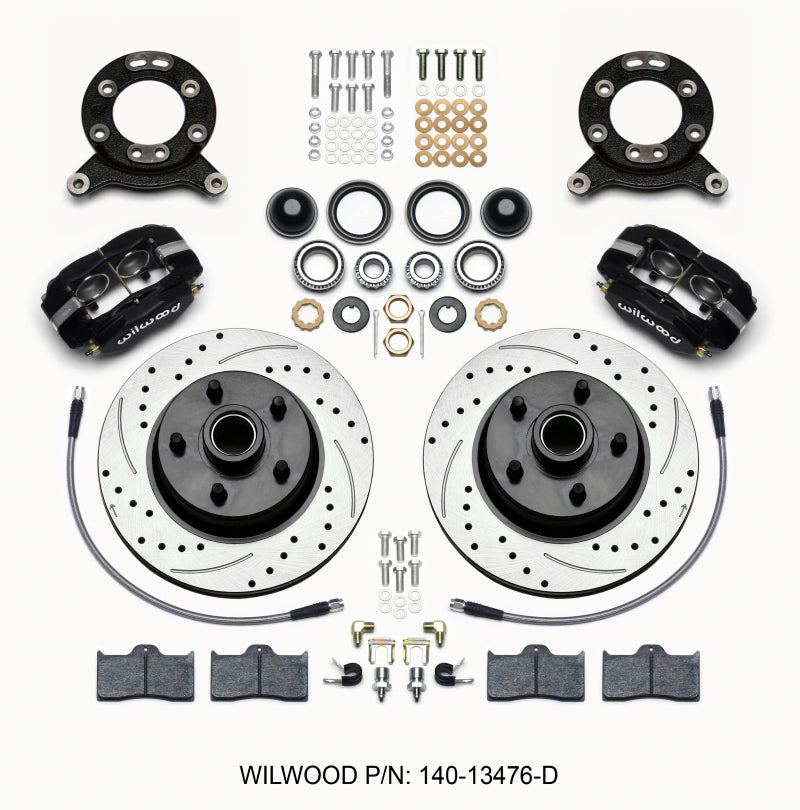 Wilwood Forged Dynalite-M Front Kit 11.30in 1 PC Rotor&Hub-Drill 65-69 Mustang Disc & Drum Spindle.