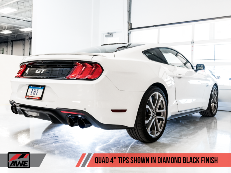AWE Tuning 2018+ Ford Mustang GT (S550) Cat-back Exhaust - Touring Edition (Quad Diamond Black Tips).
