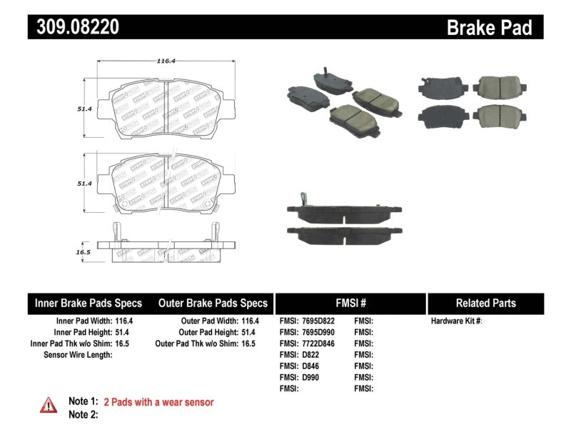 StopTech Performance 00-05 Spyder MR2 / 00 Celica GT / 04-07 xA/xB Front Brake Pads.