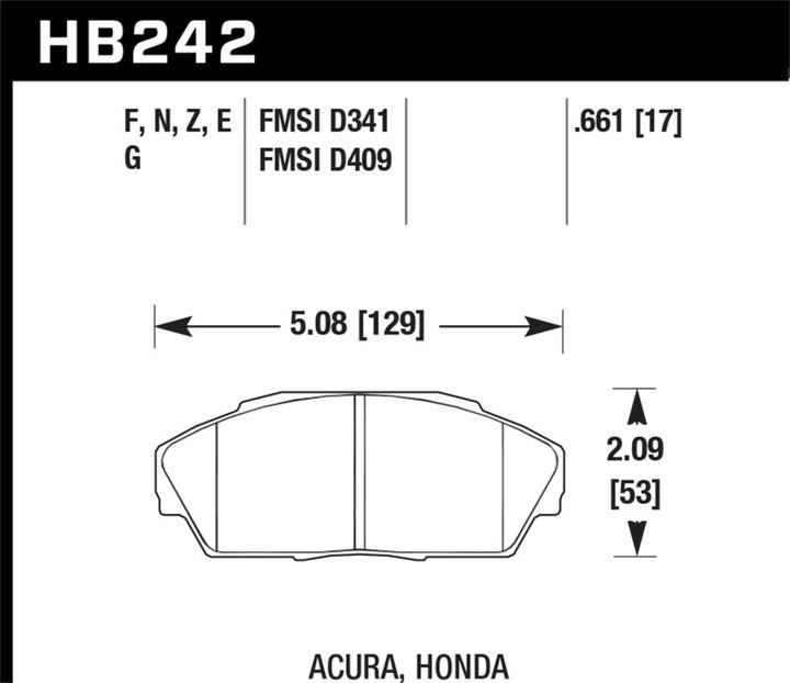 Hawk 86-01 Acura (Various) / 88-93 Honda (Various) HPS Street Front Brake Pads.