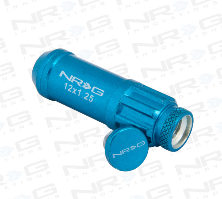 NRG 700 Series M12 X 1.25 Steel Lug Nut w/Dust Cap Cover Set 21 Pc w/Locks & Lock Socket - Blue.