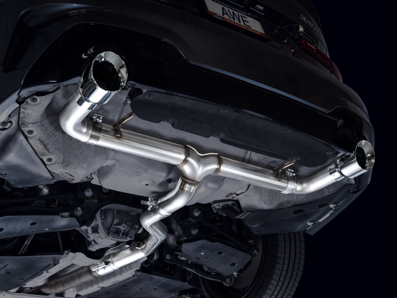 AWE 19-23 BMW 330i / 21-23 BMW 430i Base G2X Track Edition Axle Back Exhaust - Chrome Silver.