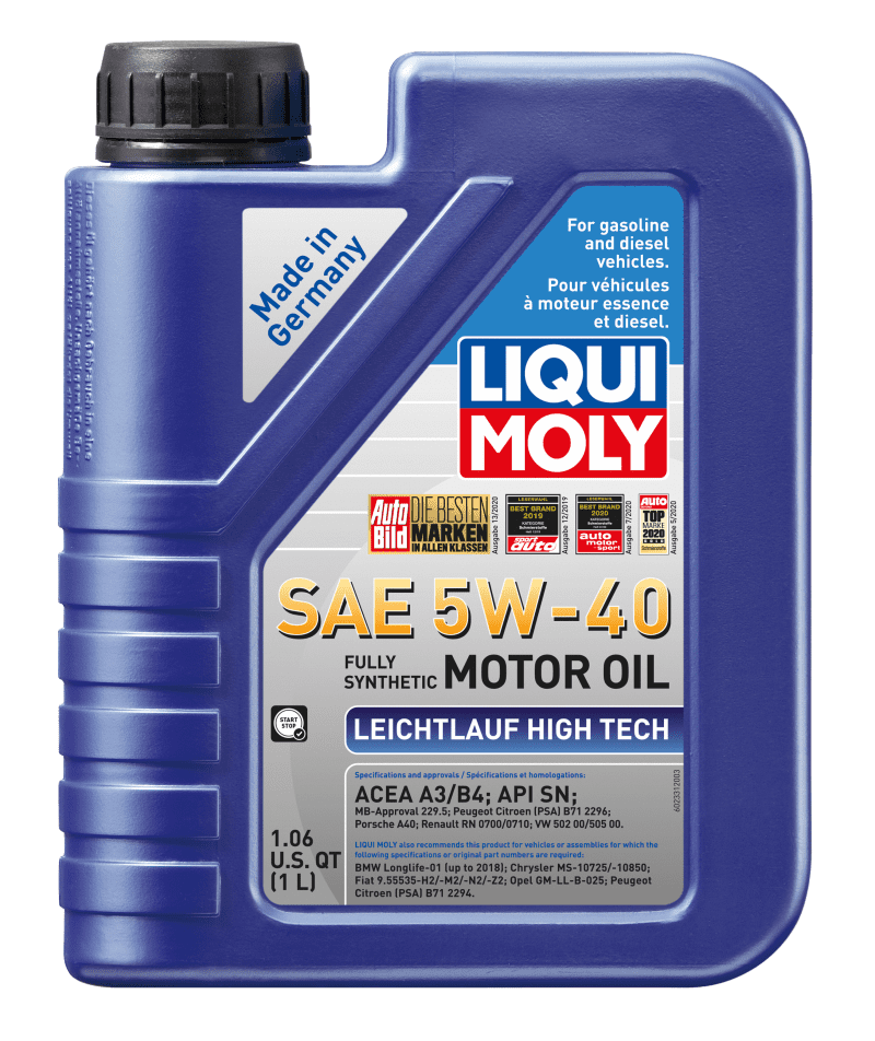 LIQUI MOLY 1L Leichtlauf (Low Friction) High Tech Motor Oil SAE 5W40.