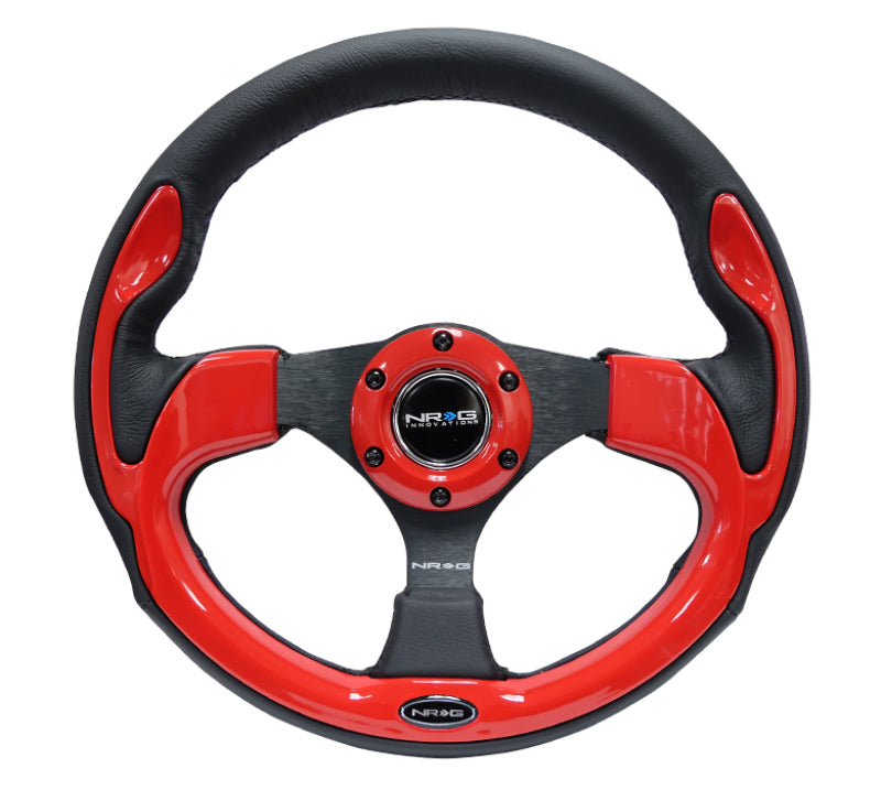 NRG Reinforced Steering Wheel (320mm) Blk w/Red Trim & 5mm 3-Spoke.