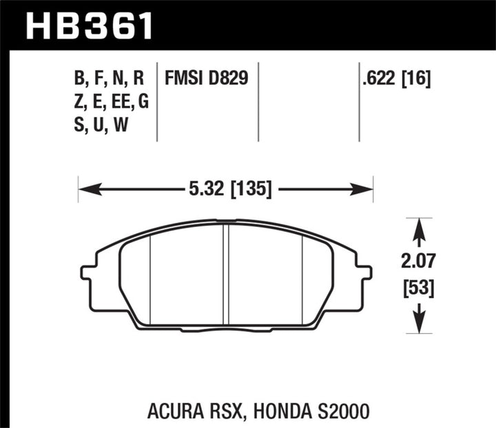 Hawk 02-06 Acura RSX Type S / 06-11 Honda Civic Si Coupe / 00-09 S2000 DTC-30 Race Front Brake Pads.