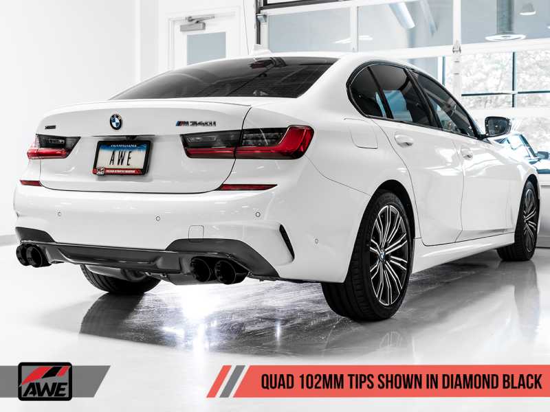 AWE Tuning 2019+ BMW M340i (G20) Non-Resonated Touring Edition Exhaust - Quad Diamond Black Tips.