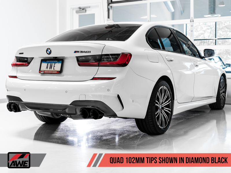 AWE Tuning 2019+ BMW M340i (G20) Resonated Touring Edition Exhaust - Quad Diamond Black Tips.