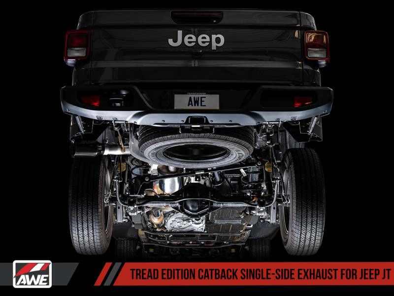 AWE Tuning 20-21 Jeep Gladiator JT 3.6L Tread Edition Cat-Back Single Side Exhaust - Diamond Blk Ti.