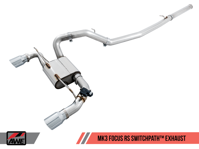 AWE Tuning Ford Focus RS SwitchPath Cat-back Exhaust - Diamond Black Tips.