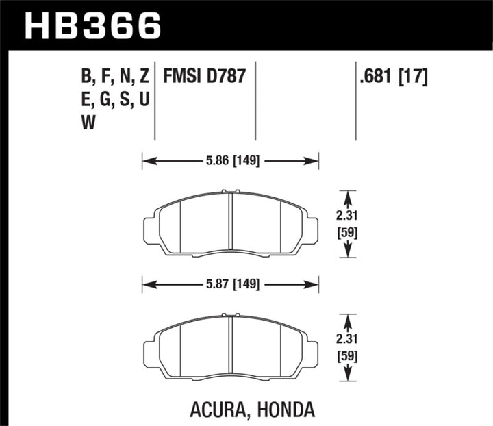 Hawk 04+ Accord TSX / 99-08 TL / 01-03 CL / 08+ Honda Accord EX HP+ Street Front Brake Pads.