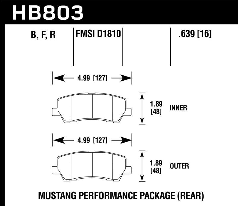 Hawk 2015+ Ford Mustang GT 5.0L (Excluding GT350/GT350R/GT500) ER-1 Endurance Racing Rear Brake Pads.