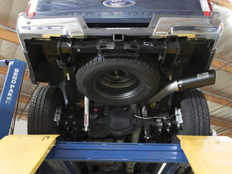 aFe Large Bore-HD 5in DPF Back 409 SS Exhaust System w/Black Tip 2017 Ford Diesel Trucks V8 6.7L(td).