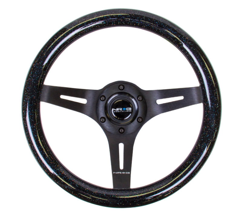 NRG Classic Wood Grain Steering Wheel (310mm) Black Sparkle w/Blk 3-Spoke Center.
