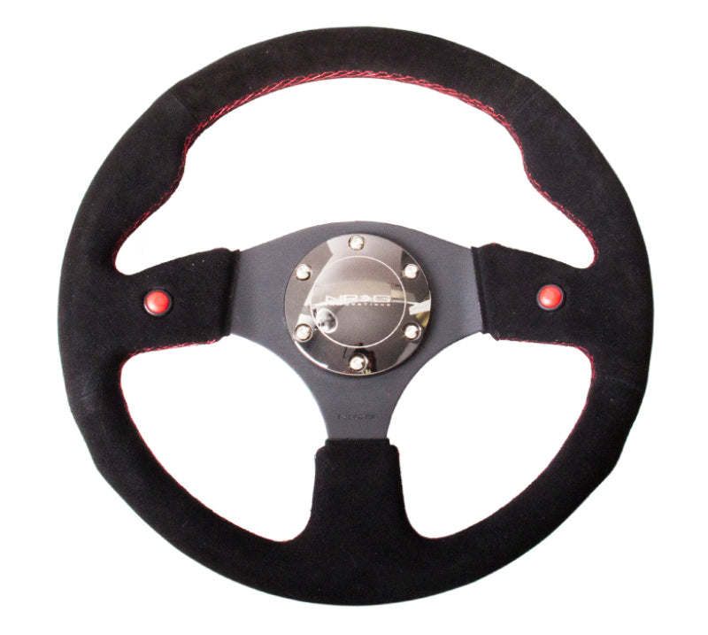 NRG Reinforced Steering Wheel (320mm) Blk Suede w/Dual Buttons.