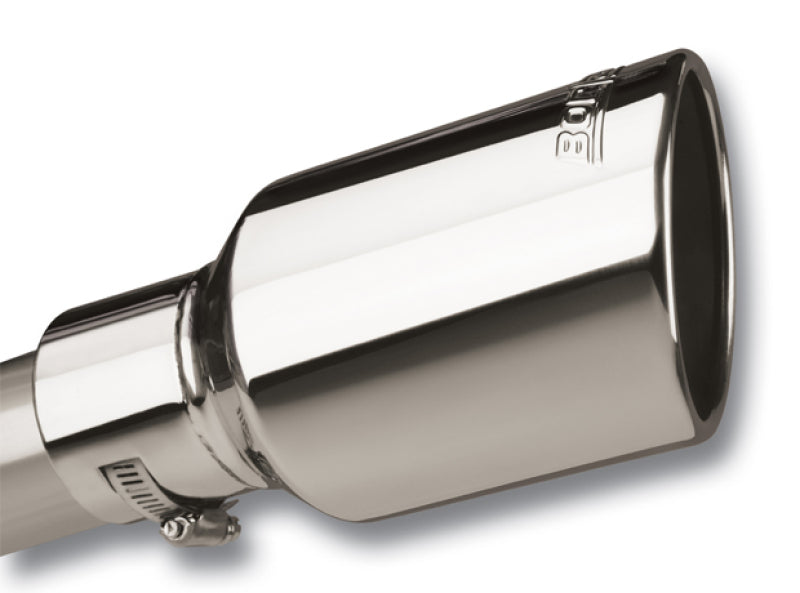 Borla Universal Polished Tip Single Round Rolled Angle-Cut w/Clamp (inlet 2 1/2in. Outlet 4 x 4in) *.