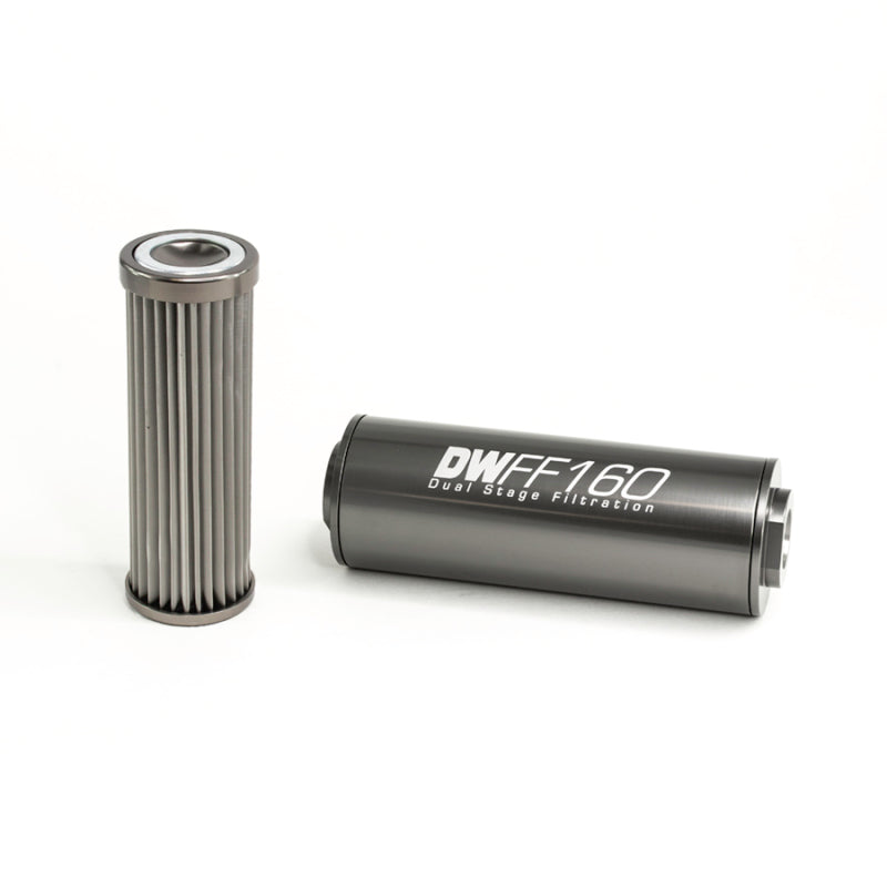 DeatschWerks Stainless Steel 8AN 10 Micron Universal Inline Fuel Filter Housing Kit (160mm).