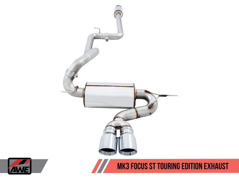 AWE Tuning Ford Focus ST Touring Edition Cat-back Exhaust - Resonated - Chrome Silver Tips.