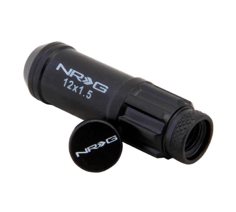 NRG 700 Series M12 X 1.5 Steel Lug Nut w/Dust Cap Cover Set 21 Pc w/Locks & Lock Socket - Black.